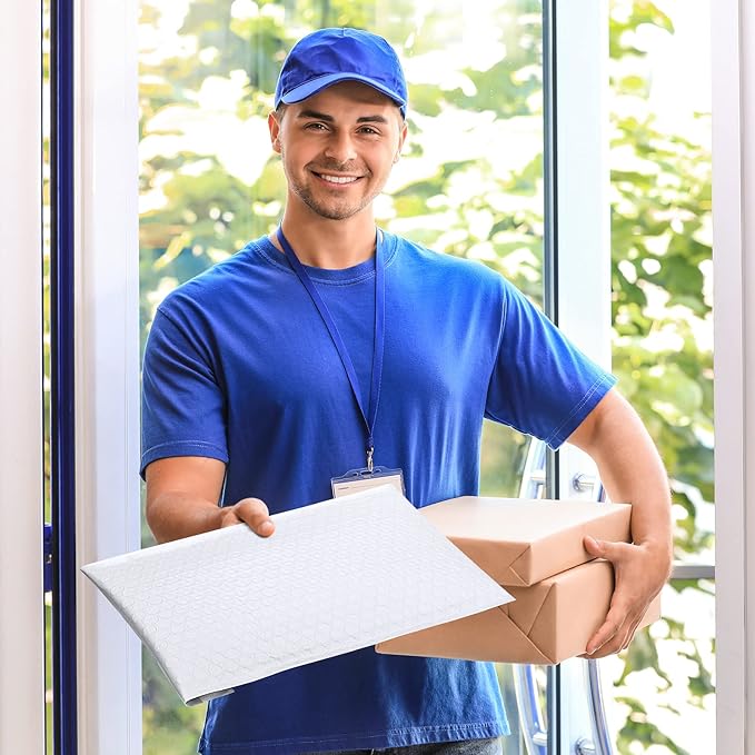 Fuxury 100 Pack White Bubble Mailers 8.5x12" Medium Opaque Bubble Envelopes Strong Adhesion Padded Mailer Thick Padded Envelopes Mailers for Small Business Mailing Books Clothes Makeup Supplies