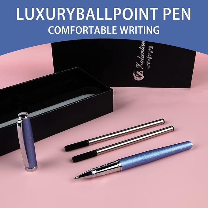 Nice pens,luxury pen with cace,fancy pens Ballpoint Pen Smooth writing experience stylish design effortless writing executive pen-Gift Box with 0.5mm Black Extra 2 Refill (Blue)