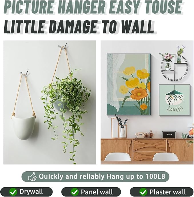 30pcs Super Hook Picture Hangers and Office Pack, Drywall Hooks for Hanging Pictures, Wall Hooks, Picture Hangers, Picture Hanging Kit，Hang Art, Clock, Shelves, Mirrors