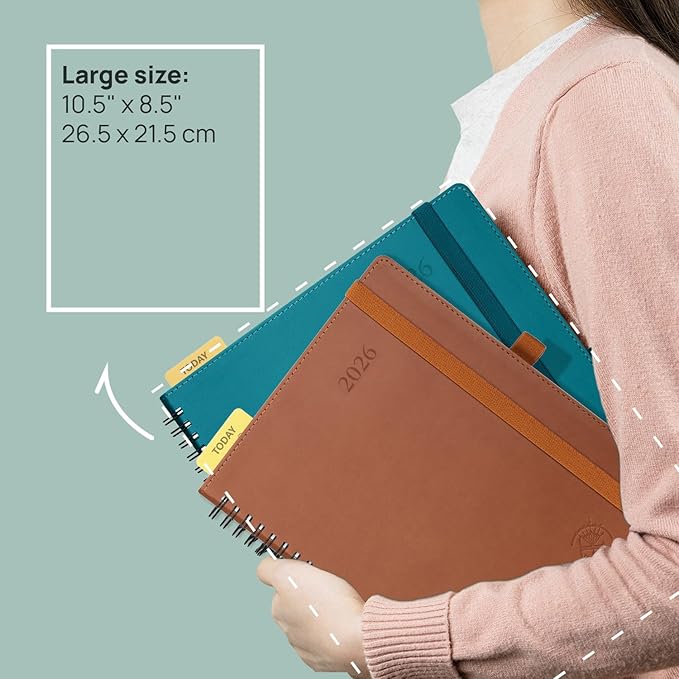 POPRUN Monthly Planner 2025-2026 Spiral Bound (8.5'' x 10.5'') 18 Months Calendar (Jul 2025 - Dec 2026) - 4 Pages per Month with Monthly Expense & Notes, Sunday Start, Leather Cover - Pink