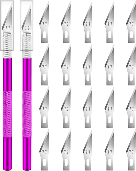 DIYSELF 2 Pack Exacto Knife for Crafts, Precision Knife Exacto Blades, Hobby Knife for Models, Craft Knife for Scrapbooking, Carving Knife for Stencil, Art, 20 Extra Blades(Purple)