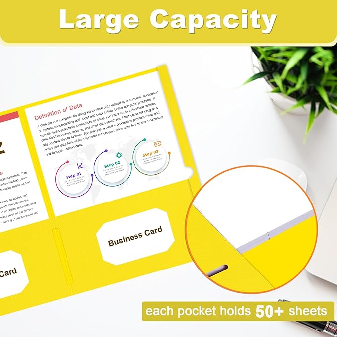 60 Pack Paper Pocket Folders, 2 Pocket Folders, Letter Size, Yellow