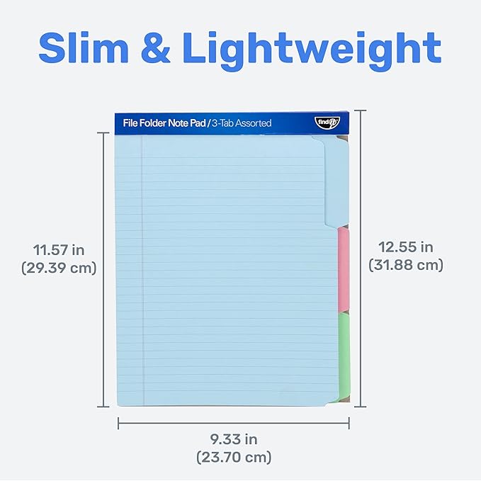 Find It File Folder Notepad - Pack of 12-9.5 x 12.5 Inch Notebook Organizer Folders for Filing, Document, and Clipboard Organization - Assorted Colors