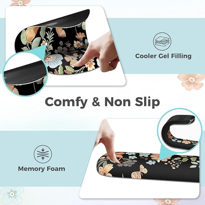 Scalloped Desk Cover Mat, Aesthetic Mousepad with Wrist Rest, Memory Foam Wrist Support for Keyboard, Ultra Smooth Mouse Pad for Office Desk Decor, School Supplies (Black)