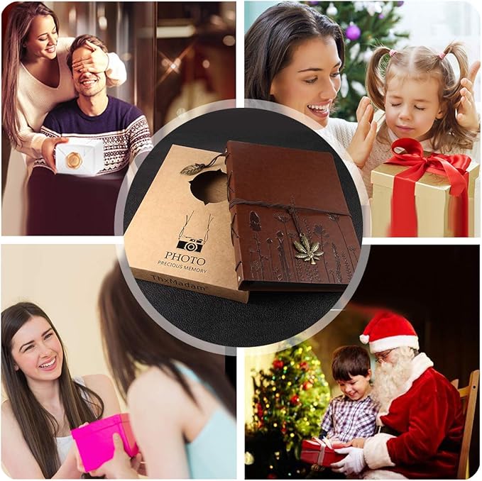 Leather Scrapbook Album ThxMadam Vintage Wedding Photo Album Love Guest Book DIY Memories Book with 60 Black Pages Gift or Valentines Mothers Anniversary Day Birthday for Wife Mum Daughter Girlfriend