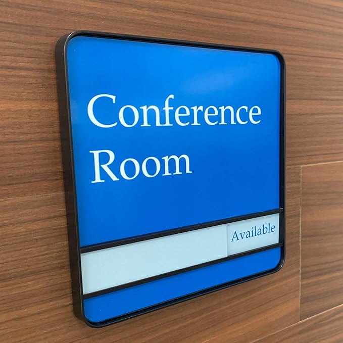 NapTags Conference Room Slider Signs (Sapphire Blue - Black Frame, 6" x 6")