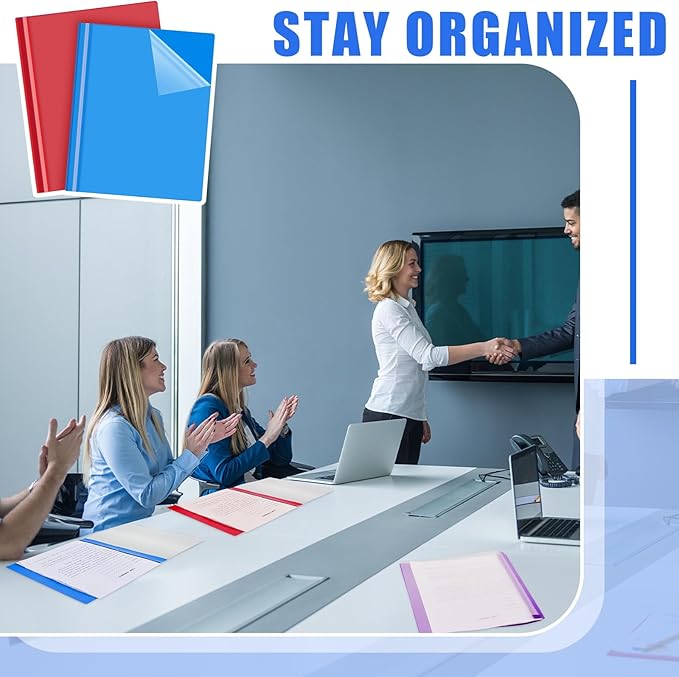 Teling 48 Pcs Clear Front Report Covers with Prongs Plastic Presentation Folders 3 Prong Resume Portfolio Folder for School(Multicolor)