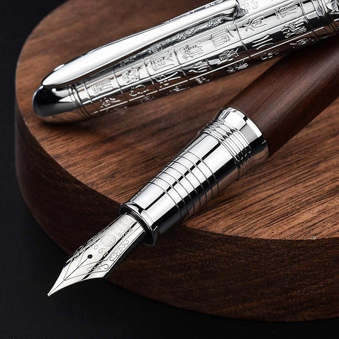 Hongdian 6016 Natural Wood Fountain Pen, Iridium Extra Fine Nib Writing Pen with Metal Pen Case