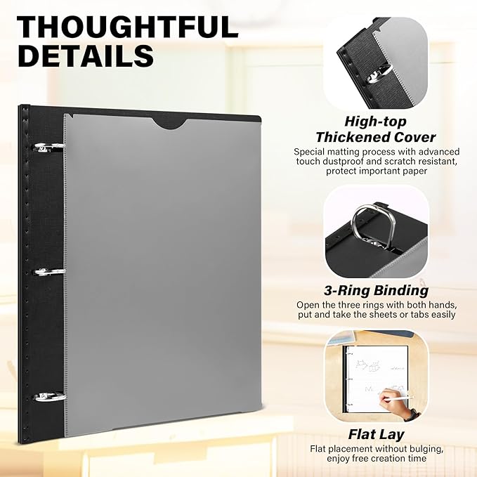 1 Inch Telescoping 3 Ring Binder-12PCS, Flexible Binder with Customized Front Cover, Holds 225 Sheets, School Office Supplies, Black