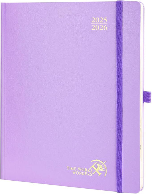 POPRUN Planner 2025-2026, (Large 8.5'' x 10.5'' Hard Cover) Academic Calendar (July 25-June 26) Daily Weekly and Monthly Appointment Book with Hourly Time Slots, Monthly Tabs, 100 GSM - Violet