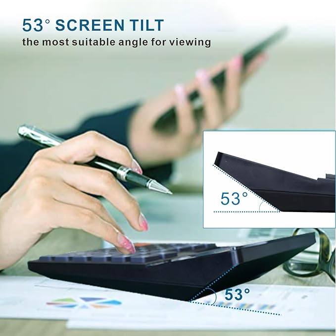 Battery and Solar Unique 120-Step Calculation Check Memory 12 Digit 2 Line Extra Large Calculator Big Buttons and 5.5" LCD Display, Configurable Tax Rate Financial Calculator for Tax Calculations