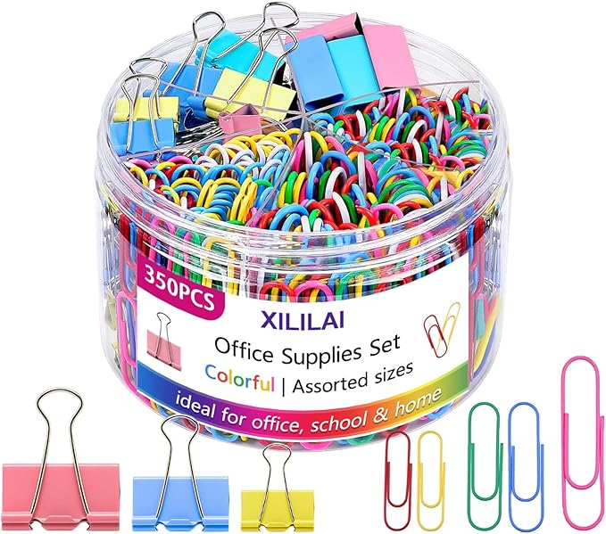 350PCS Binder Clips, Paper Clips, Large Binder Clips Assorted Sizes Set - Back to School - Bulldog Clips, Office Clips, Paper Clamps, Colorful Binder Clips for Office and School Supplies