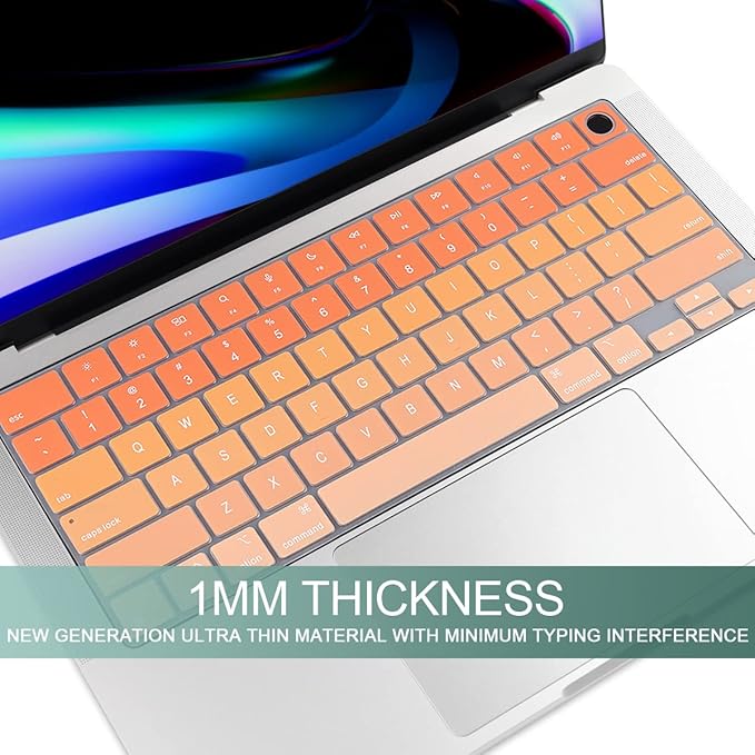 Batianda Premium Gradient Color Keyboard Cover for New MacBook Pro 14'' Pro 16'' 2024 2023 M4 M3 M2 M1 Pro/Max Chip & New MacBook Air 13 15 inch Soft-Touch Silicone Protective Skin, Orange