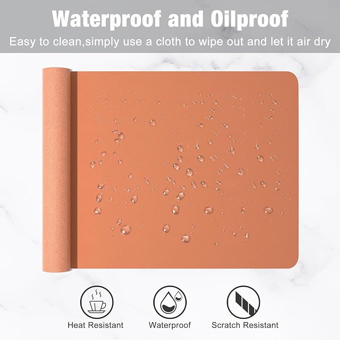 Hsurbtra Desk Pad, 23.6" x 13.8" PU Leather Desk Mat, M Extended Mouse Pad, Waterproof Desktop Blotter Protector, Non-Slip Ultra Thin Small Laptop Keyboard Writing Mat for Office Home, Orange Pink