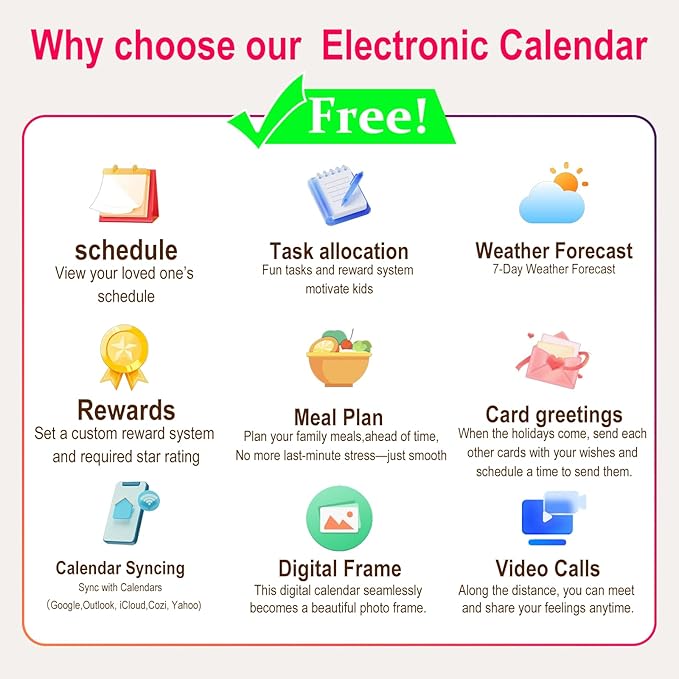 Digital Calendar wall touch screen 15.6",Electronic Calendar for family Planner and Chore Chart, WiFi Sync, , Meal Planner and Home Organizer, Syncs with Multiple Calendars(google calendar) Online, Horizontal, Vertical, and Wall Mountable