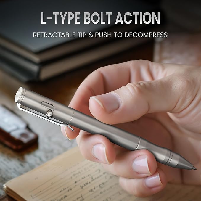 Origin-Joy 3 Pack Stainless Steel Bolt Action Pen Set, Heavy Duty EDC Pocket Gel Tactical Pen With 12 Ballpoint Refills (Sandblasting)