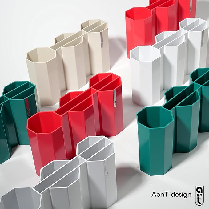 AonT Design Small Desk Organizer - Red Pen Tray & Holder (Multi-Compartment) (Made in Korea) – Modern Office Storage Supplies Organizer and Aesthetic Decor for Accessories