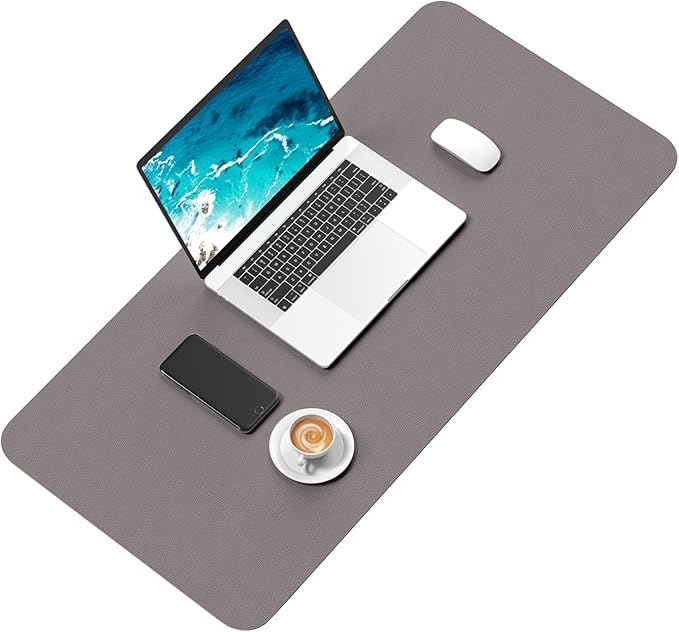 Hsurbtra Desk Pad, 30" x 14" PU Leather Desk Mat, XL Extended Mouse Pad, Waterproof Desktop Blotter Protector, Non-Slip Ultra Thin Large Laptop Keyboard Writing Mat for Office Home, Light Gray