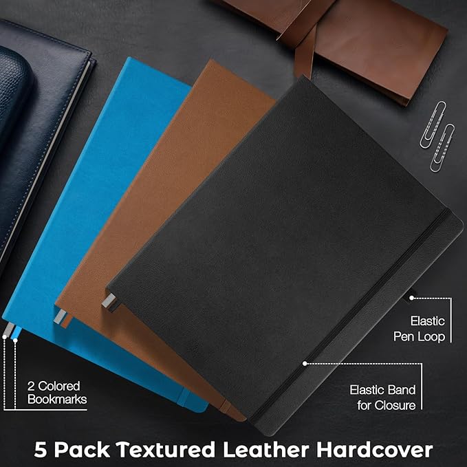 3 Pack College Ruled Notebook, A4 Hardcover Leather Notebook for Work, Lined Notebook Journal for Women, Men, 192 Thick Paper, 8.5" x 11", Large Notebook, Professional Business Notebook, Multicolor