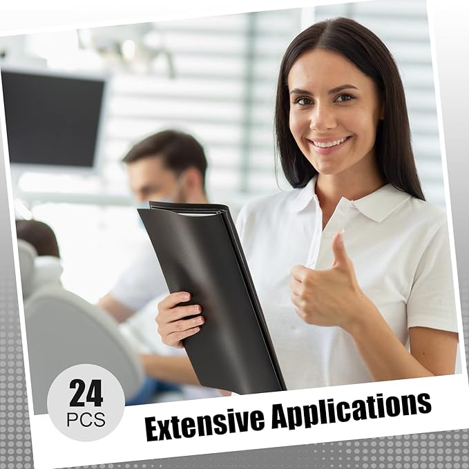 Teling 24 Pcs Report Covers with 3 Prong Fasteners Clear Front Presentation Folders Frame View Poly Report Folder Presentation Binder for Paper Document School Office (Black)