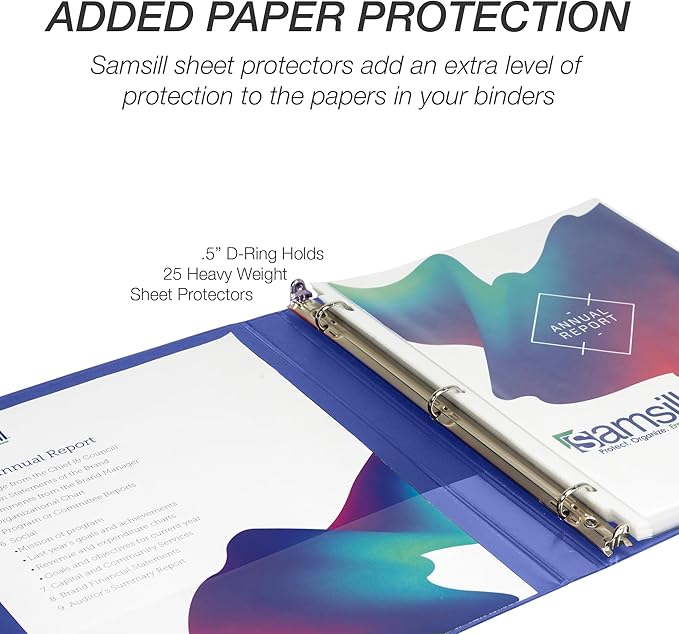 Samsill Durable 0.5 Inch Binder, Made in The USA, D Ring Binder, Customizable Clear View Cover, Blue, 24 Pack, Each Holds 125 Pages