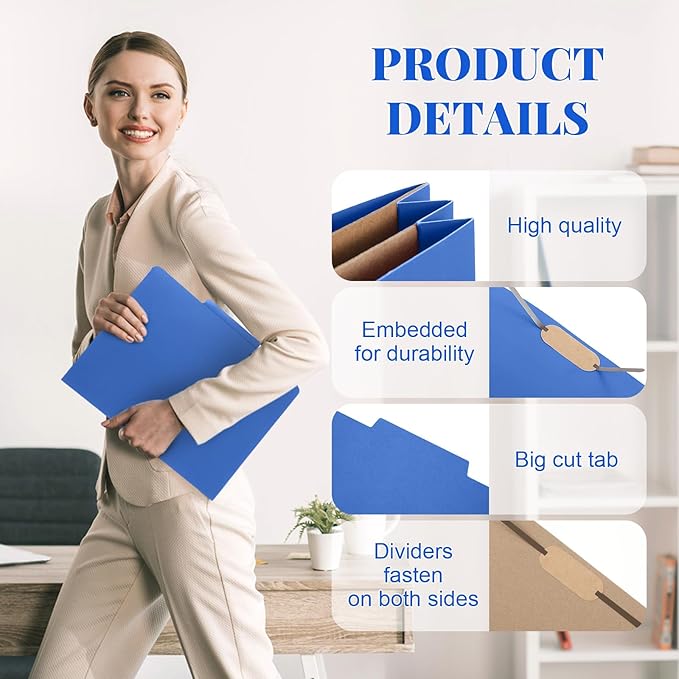 Skyygemm 24 Pcs Classification Folders Letter Size, 2 Pocket Dividers Pressboard File Folder with Fasteners, Expanding File Organizer Bulk for Teachers, Clergy, Office, Church, Christmas (Dark Blue)