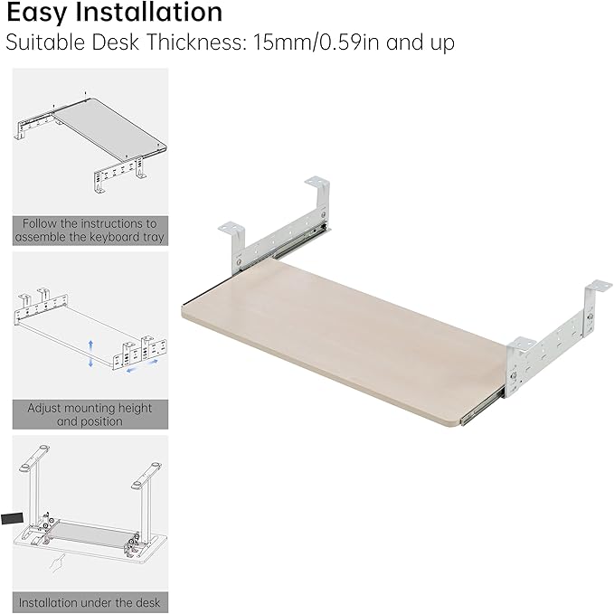 EUREKA ERGONOMIC Adjustable Keyboard Tray Under Desk, 28x11 Inch Large Slide Out Keyboard & Mouse Platform Tray, Wooden Pull Out Computer Keyboard Drawer for Typing Home Office Desk, Maple