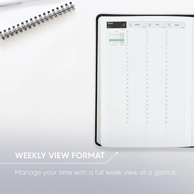 Inamio 24 Hourly Planner 2026 – 24 Hour Weekly and Monthly Appointment Book 2026 – Hardcover, Japanese Design – Minimalist Teacher and Annual Planner with Time Slots – 8.5 x 11