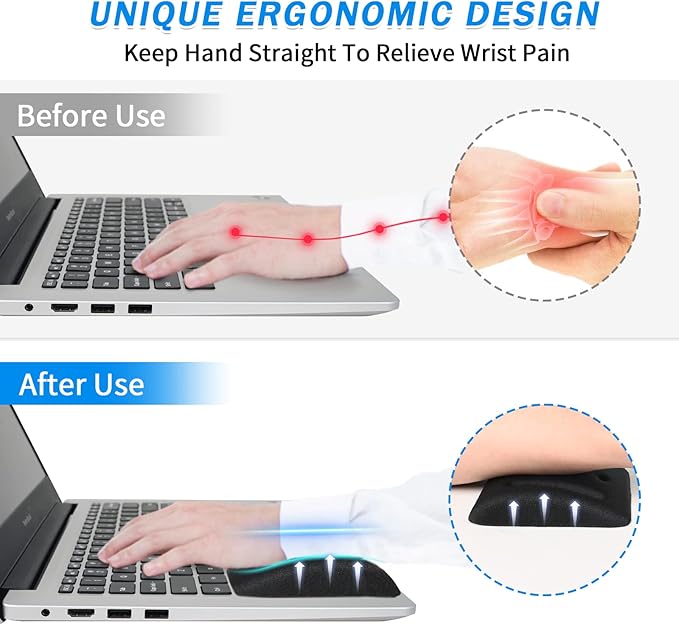 VAGAU Wrist Rests for Laptop, Wrist Support for Keyboard and Mouse, Ergonomic Memory Foam Wrist Pads for Laptop, Office, Computer, Comfortable Typing Wrist Pain & Carpal Tunnel Relief (Black)