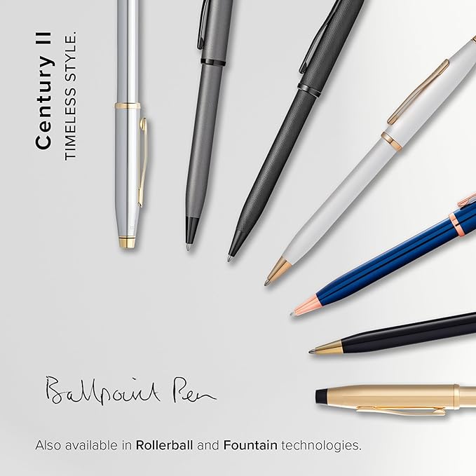 Cross Century II Refillable Ballpoint Pen Presented in a Luxury Gift Box - Medium Point, Black Ink, Black Micro-knurl