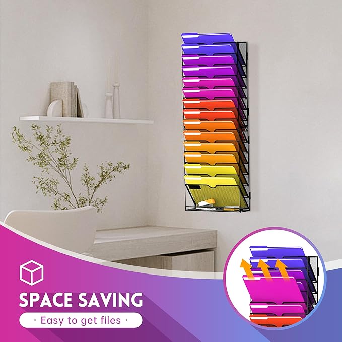 15-Tier Mesh Wall File Organizer, Hanging Files and Clipboard Organization for Office Home, Assembly Needed, Black 2 Pack