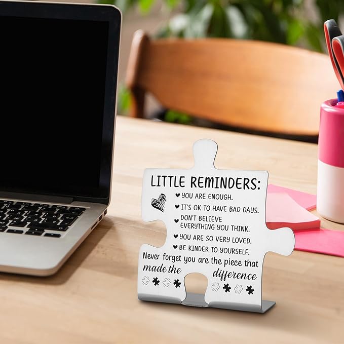 Inspirational Desk Decor Gifts, Mental Health Encouragement Appreciation Gifts for Coworkers, Little Reminders Desk Sign, Positive Gifts for Women, Motivational Decorative Signs Plaques WDD11
