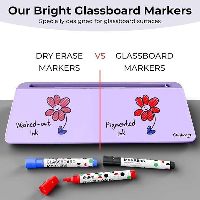 Chalkola Lavender Glass Desktop Whiteboard with Storage - Dry Erase Board, Work Desk Organizers, Computer Keyboard Stand, Home Office Desk Accessories, Workspace Desktop Buddy + 3 Markers