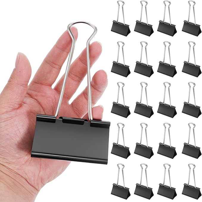 20 Pack 3 Inch Jumbo Binder Clips, Heavy Duty Extra Large Paper Clamps for Office, Home, Document Organization, Black