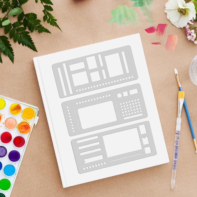 Handmade Flexible Record Template, Planner Stencil Set for Dot Grid Journals, Flexible Drawing and Checklist Templates, for Journaling Checklists, Lines, Boxes & Daily Planning, 3 Pack