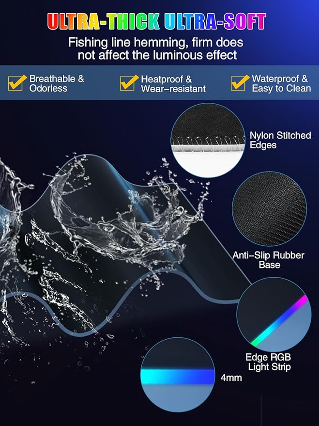 Mouse Pad with Foldable Phone Holder & Wireless Charger, XXL RGB Gaming Mousepad 31.5"x15.8" Large Desk Mat for Keyboard, Black Desk Pad with Dual Qi Charging Station | 11 Colors 5 Modes | Waterproof