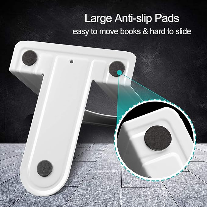 HappyHapi Book Ends, Non-Skid Metal Bookend for Shelves, Heavy Duty Book Ends, Office Book Stopper, 6 x 5 x 6 Inches, 6 Pieces / 3 Pairs (White)