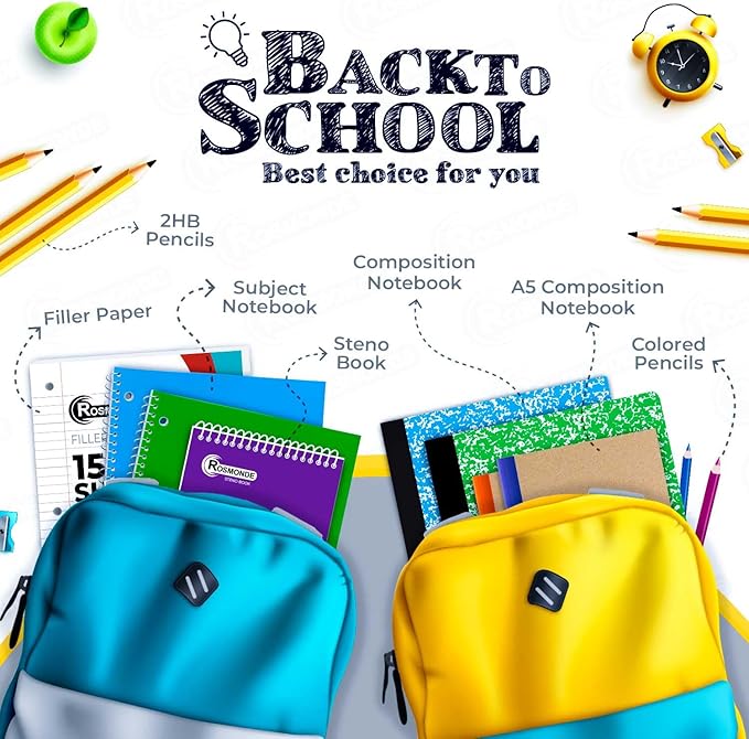 Bulk Spiral Notebook 24 Pack, 5 Subject, 300 Pages/Book (150 Sheets), 8 x 10-1/2, College Ruled, School & Office Spiral Notebooks, Back to School Notebook Journal, Soft Cover, Assorted Colors