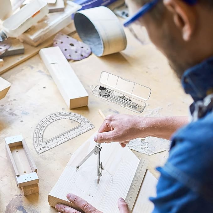 Zonon 2 Set Protractor and Compass Set, Student Geometry Math Set Drawing Compass and 6 Inch Clear Swing Arm Protractors 180 Degree Math Protractor