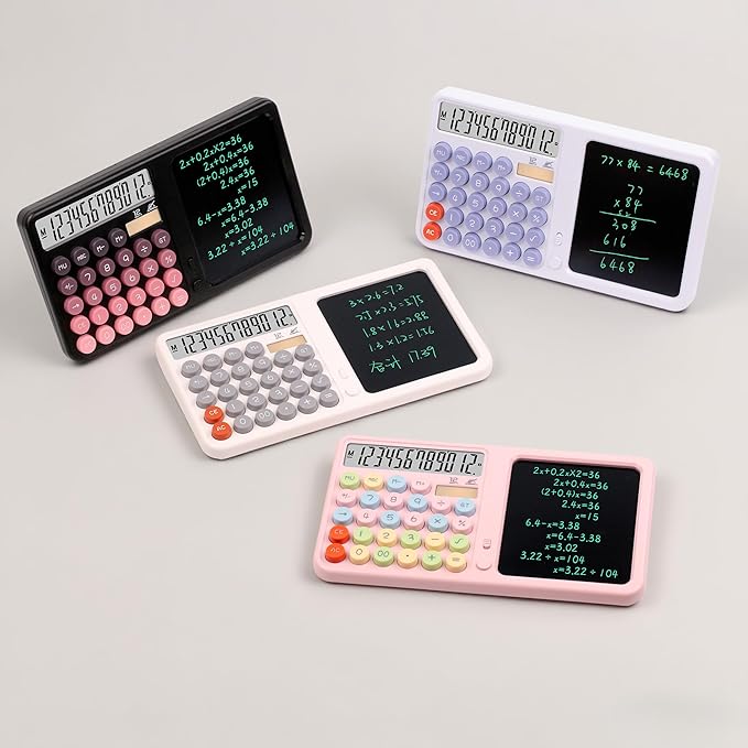 Calculators Desktop with Notepad Writing Tablet,12 Digit Large Button Office Calculator, – Solar & Battery Powered Math Tool with Large Display for Office, Business & Study,School & Home (Purple)