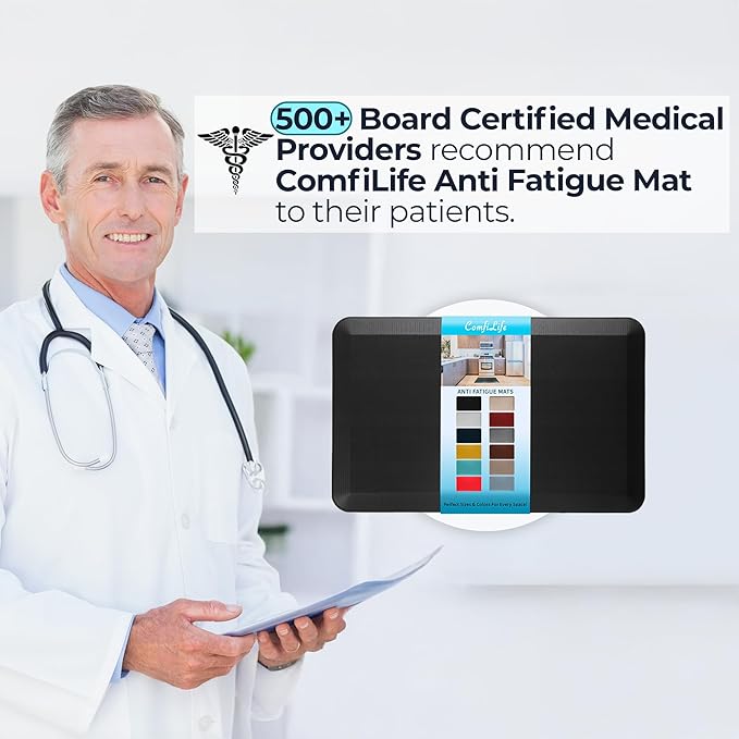 ComfiLife Anti Fatigue Floor Mat – 3/4 Inch Thick Kitchen Mats for Floor, Standing Desk Mat, Kitchen Rug – Comfort at Home, Office – Durable – Stain Resistant – Non-Slip Bottom (24" x 70", Black)