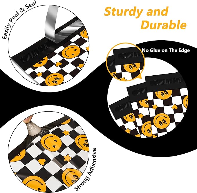 Poly Mailers 12x15.5 Inch 50 Pcs - Smiles Checkerboard Printed Shipping Bags,Waterproof and Tear Resistant Mailing Envelopes, Self-Sealing Packaging Bags for Small Business
