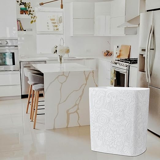 Polytree White Boho Flowers Bathroom Trash Can 1.8 Gallon(7 Liter) Small Kitchen Garbage Can,Living Room Bedroom Trash Can, Decor Wastebasket for Home Office