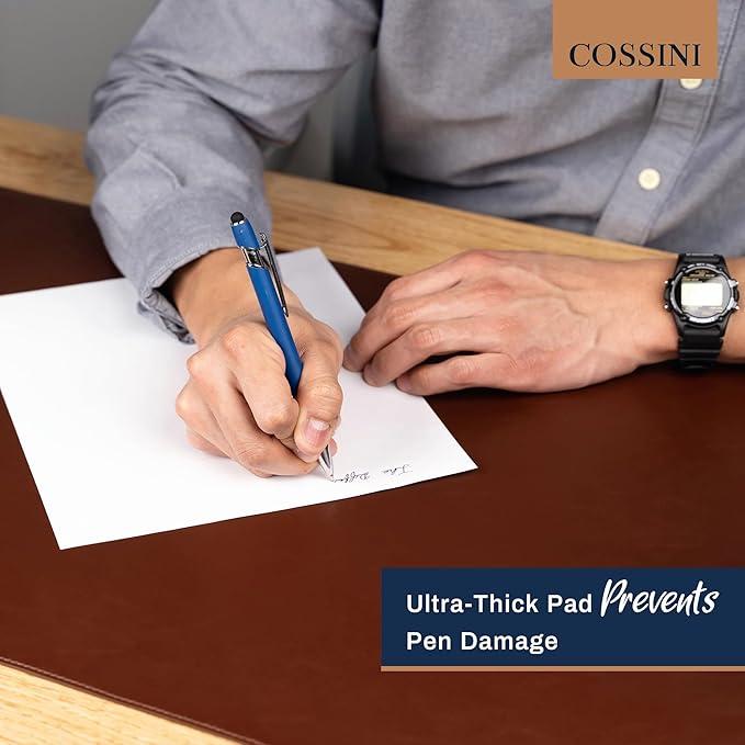 Cossini XL Desk Pad - Large Vegan Leather Desk Mat (17 x 36) - Buttery Smooth Writing, Damage Blocking, Non-Slip, Waterproof - Home Office Computer Desk Protector Blotter Laptop Keyboard Mouse Pad