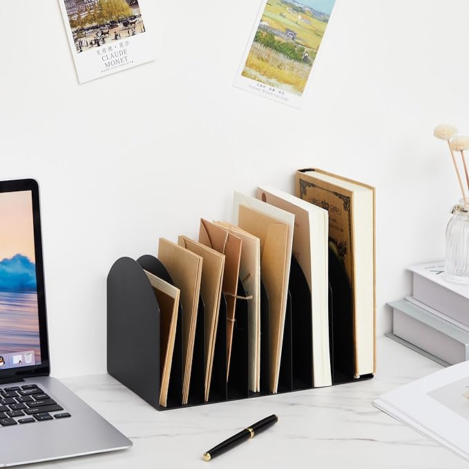 Suzile Metal Desktop File Organizer, 15 Compartments, Vertical File Sorter, Black, 10.63" L x 5.79" W x 5.41" H, Office, Reception Areas, Workspace(style 3)