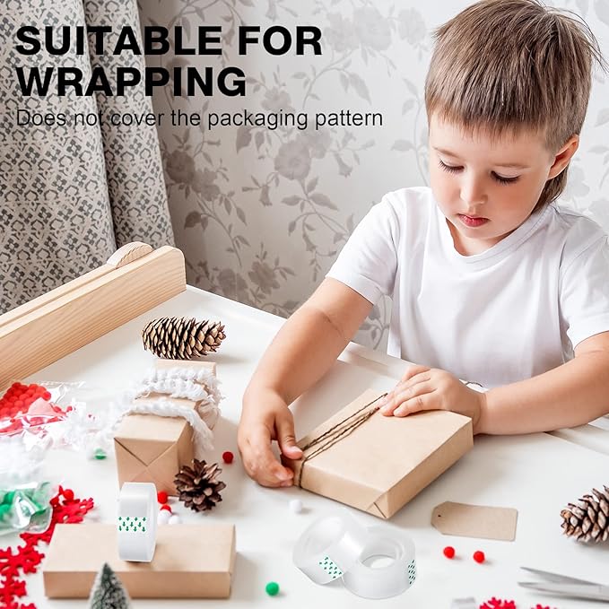 Pasimy 96 Rolls Clear Tape Bulk Strong Sticky Transparent Tape Refills for Dispenser, Office, Home, School, Wall, Carpet, 3/4 x 1000 Inches(Green)