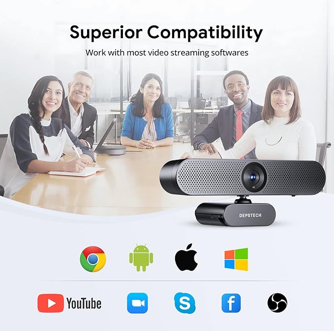 DEPSTECH Webcam 4K, Zoomable Webcam with Microphone and Remote, Equipped with Sony Sensor, 3X Digital Zoom, Noise-Canceling Mics, Auto-Focus Computer Camera for PC/Mac/Laptop/Zoom/Teams/OBS/Google