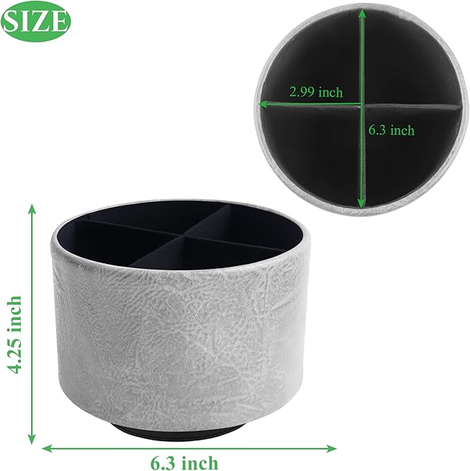 Hennaja Round Leather Art Supply Organizer,Remote Control Holder,360 Degree Spinning,Multi-Functional Pencil Holder,4 Compartments Desktop Stationary Organizer(1-Crazy Blue)