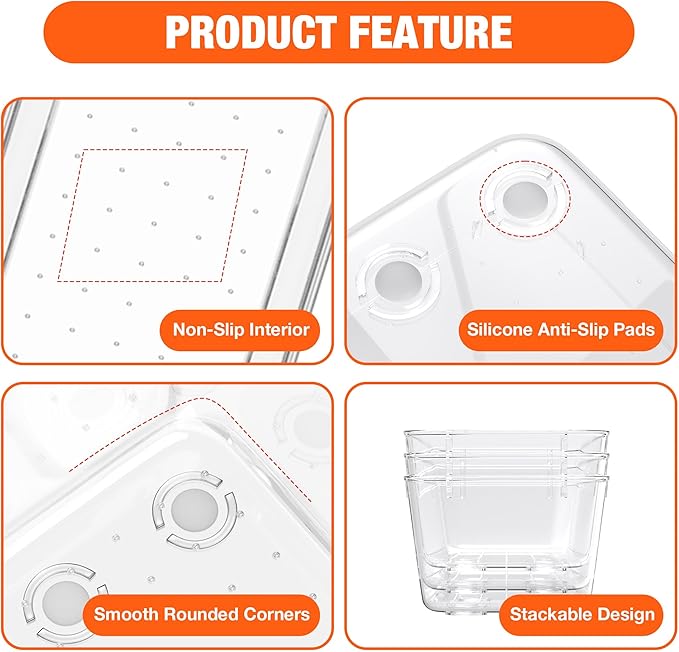 ValueMax 9 PCS Clear Plastic Drawer Organizers Set with Non-Slip Pads, 3 Sizes Desk Drawer Organizer for Vanity, Kitchen, Bathroom and Office