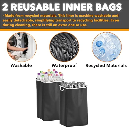 SpaceAid Recycling Bin for Kitchen 26 Gallon, 100L Recycle Bin with Lid and 2 Reusable Inner Bags, for Bottle Can Glass Plastic Stickers, White